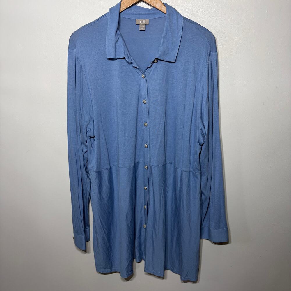 J.Jill Tunic Knit Blue Button Up Peplum Ruffle Cotton Modal Casual Travel 2X